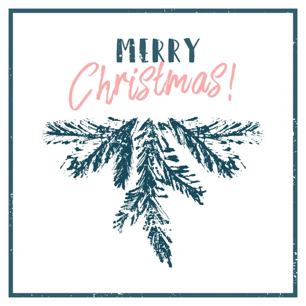 Feliz árbol de Navidad cono de abeto rama dibujada a mano — Vector de stock