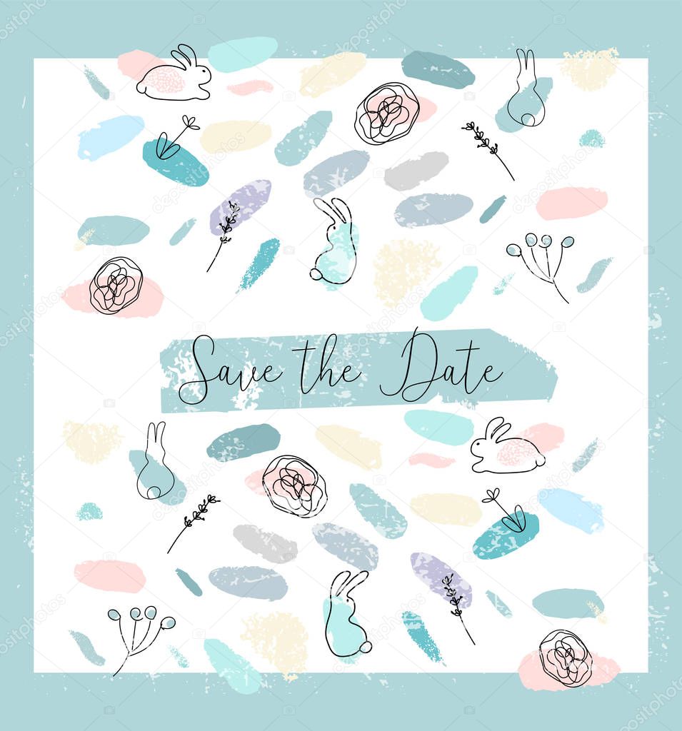 Save the Date abstract soft design witn different hand drawn textures