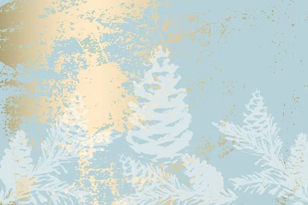 Chic inverno pastel ouro impressão pinheiro braches design botânica —  Vetores de Stock