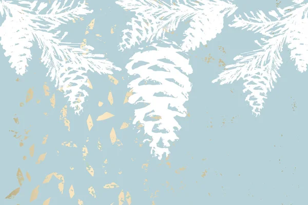 Elegantní Zimní pastelové zlatý tisk borovice odvětví botaniky design — Stockový vektor