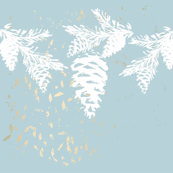 Chic inverno pastel ouro impressão pinheiro braches design botânica —  Vetores de Stock