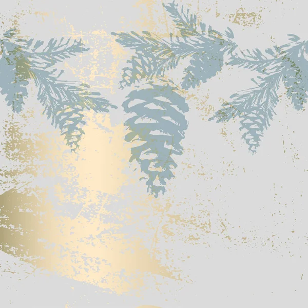 Chique winter pastel gouden print pine braches plantkunde ontwerp — Stockvector