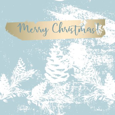 Noel ağacı koni resim vektör dokular. Trendy Pastel mavi beyaz altın botanik kış desen