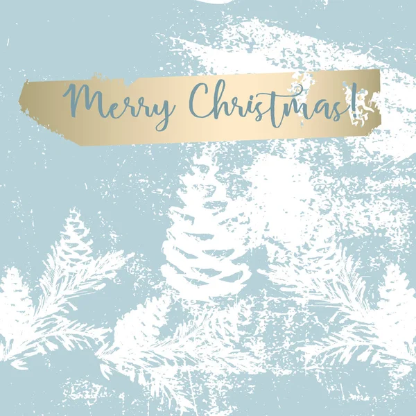 Árbol Navidad Cono Pintura Vectorial Texturas Moda Pastel Azul Oro — Vector de stock
