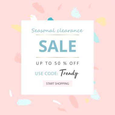 Modaya uygun satış Banner tasarımı farklı el ile çizilmiş konfeti organik şekilleri ve dokular. Reklam, web tasarım, afiş, davetiye, tebrik kartları, Doğum günü, yıldönümü için sosyal medya şirin zemin