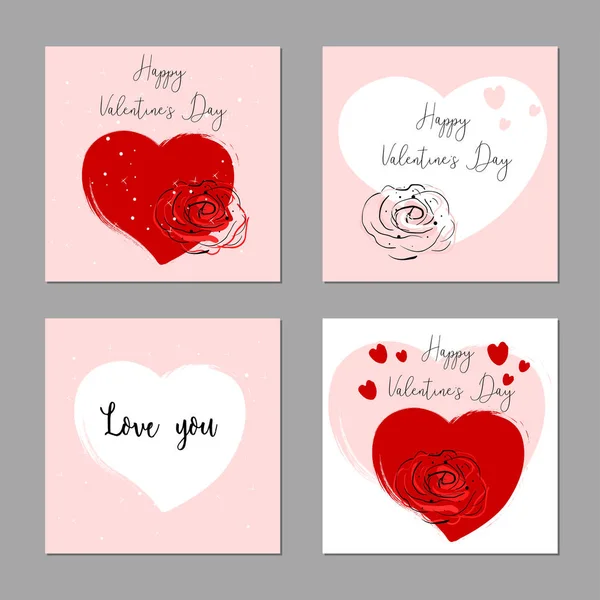Coleção Romântica Mão Bonito Desenhado Abstract Valentine Day Cards Fundos —  Vetores de Stock