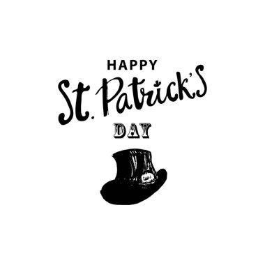 Happy St Patrick s gün tatil poster el ile çizilmiş yazı ve fırça boyalı yonca sembolü. İrlandalı yeşil tatil partisi. Vektör çizim. Afiş, reklam, davetiye, tebrik kartı