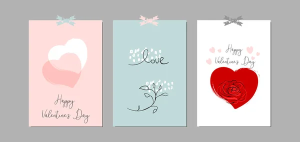 Schöne Abstrakte Handgezeichnete Grußkarten Mit Traditionellen Symbolen Des Valentinstages Niedliche — Stockvektor