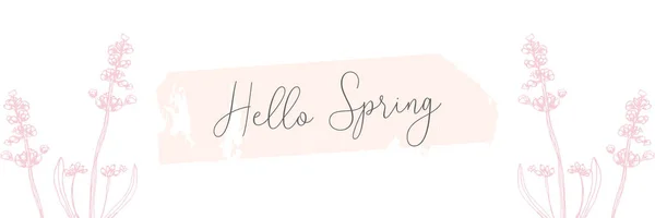 Olá primavera banner texto floral banner do vintage — Vetor de Stock