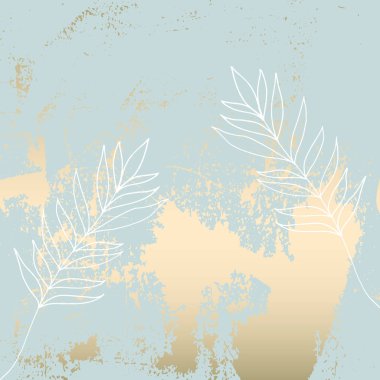 Tropikal yıpranmış çiçek pastel mavi altın desenli duvar kağıdı, tekstil, döşeme, iç tasarım, düğün davetiyesi, moda afiş için. Tasarımınızın vektörde yapılmış şık arka plan