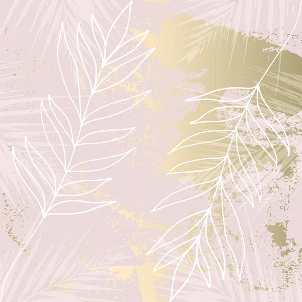 Tropical Worn Floral Pastel Mengangkat Pola Marmer Emas Untuk Wallpaper - Stok Vektor