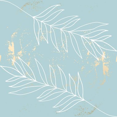 Tropikal yıpranmış çiçek pastel mavi altın desenli duvar kağıdı, tekstil, döşeme, iç tasarım, düğün davetiyesi, moda afiş için. Tasarımınızın vektörde yapılmış şık arka plan