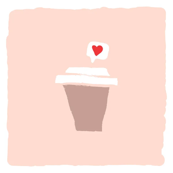 Illustration Tasse Café Mignon Avec Symbole Forme Coeur Bonne Saint — Image vectorielle