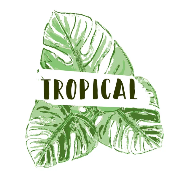 Tropical palma pintada a mano hojas de verano fondo — Vector de stock