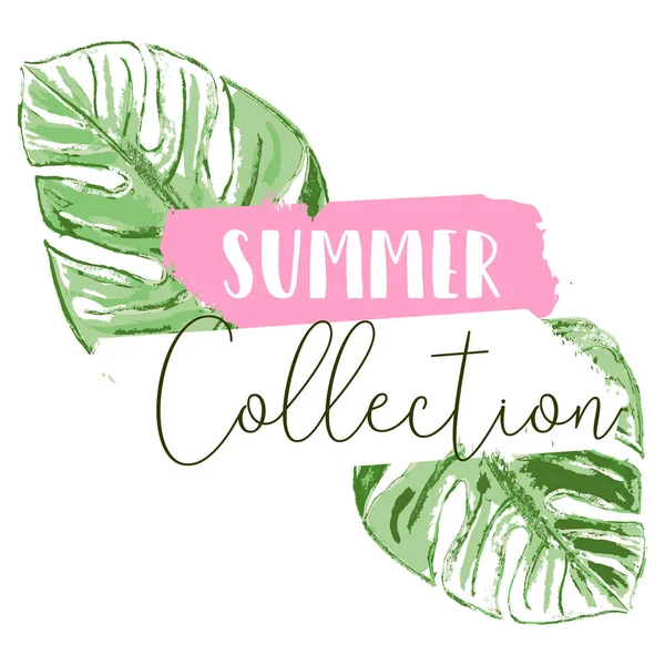 Tropical palma pintada a mano hojas de verano fondo — Archivo Imágenes Vectoriales