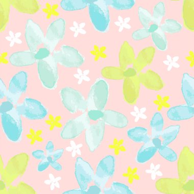 elle çizilmiş suluboya çiçekler ve çizgi sanat tarzı çiçekler ile çiçek dikişsiz desen