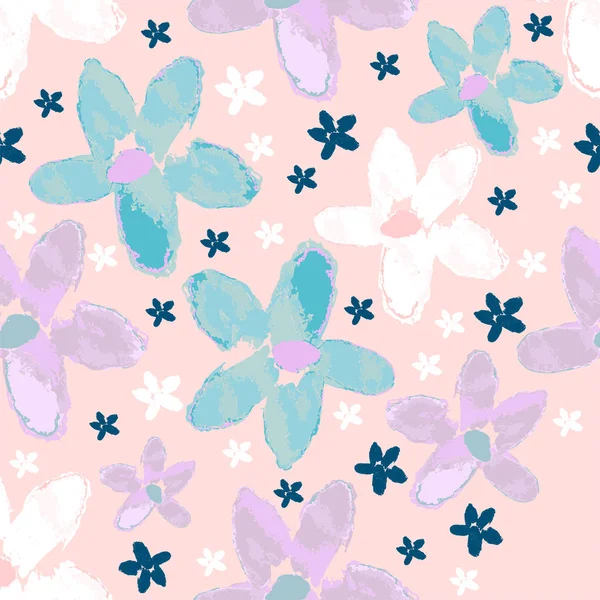 손으로 그린 수채화 꽃과 라인 아트 스타일의 꽃꽃 원활한 패턴 — 스톡 벡터
