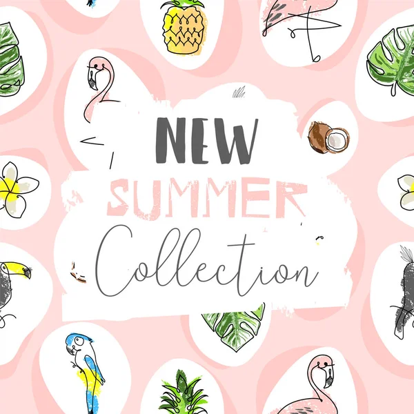 Niedlichen tropischen Cartoon Doodle handgezeichnete Illustration mit verschiedenen Sommer trendy Prints — Stockvektor