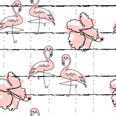 Sevimli el çizilmiş doodle hayvanlar, meyve, egzotik bitkiler ve çiçekler ile Tropikal sorunsuz desen. Karikatür yaz arka plan