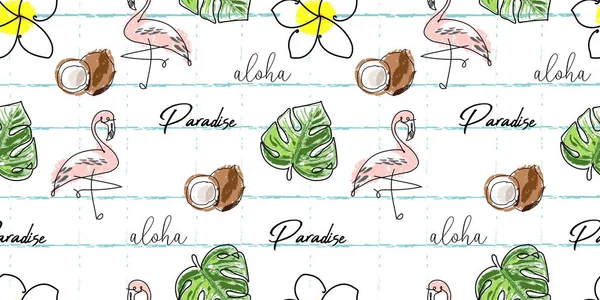 Sevimli Çizilmiş Doodle Hayvanlar Meyve Egzotik Bitkiler Çiçekler Ile Tropikal — Stok Vektör