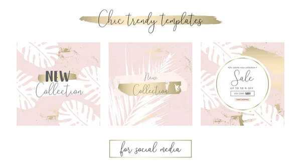 Elegante Social Media Trendy Chic Gold Rose Banner Plantillas — Archivo Imágenes Vectoriales