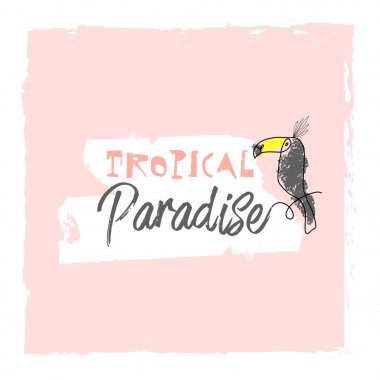 Sevimli el çizilmiş doodle hayvanlar, meyve, egzotik bitkiler ve çiçekler ile Tropikal sorunsuz desen. Karikatür yaz arka plan