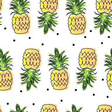 ute karikatür el çizilmiş Dikişsiz Desen doodle tarzı ananas tropikal egzotik meyve baskı