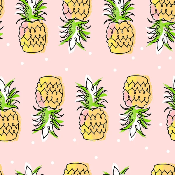 Desenho Animado Mão Desenhado Seamless Pattern Estilo Doodle Abacaxi Tropical — Vetor de Stock