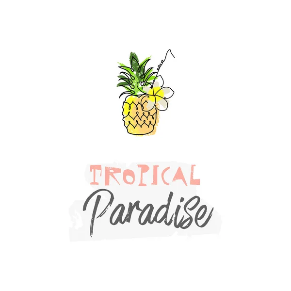 Lindo Dibujo Dibujado Mano Garabato Estilo Piña Tropical Fruta Exótica — Vector de stock