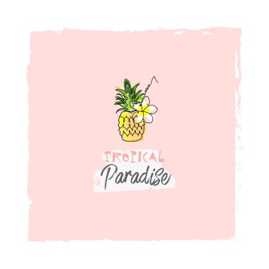 sevimli karikatür el çizilmiş doodle tarzı ananas tropikal egzotik meyve baskı