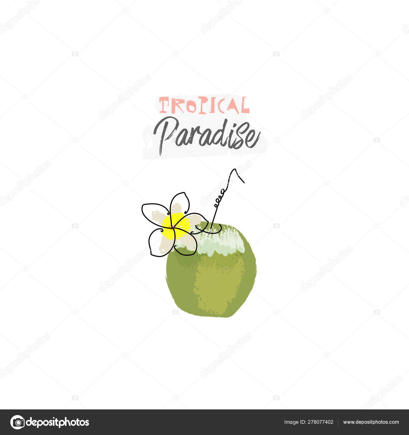 Ute Cartoon Hand Drawn Doodle Style Coconut Cocktail Drink Tropical ...