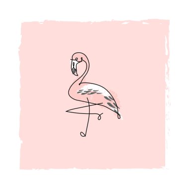 tropik el çizilmiş flamingo kuş karikatür el çizilmiş tarzı