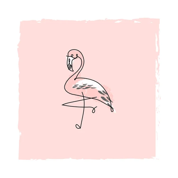 Tropische Hand Getrokken Flamingo Vogel Cartoon Hand Getekende Stijl — Stockvector