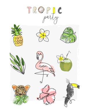 sevimli karikatür öğeleri ile tropikal yaz arka plan