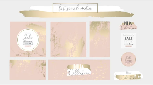 Elegante Mídia Social Elegante Chique Ouro Rosa Blush Banner Templates —  Vetores de Stock