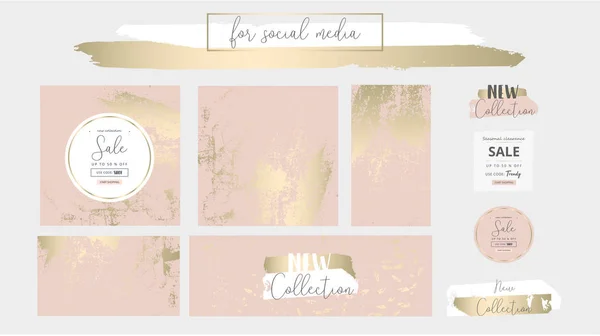 Elegante Sociale Media Trendy Chique Goud Roze Blush Banner Sjablonen — Stockvector