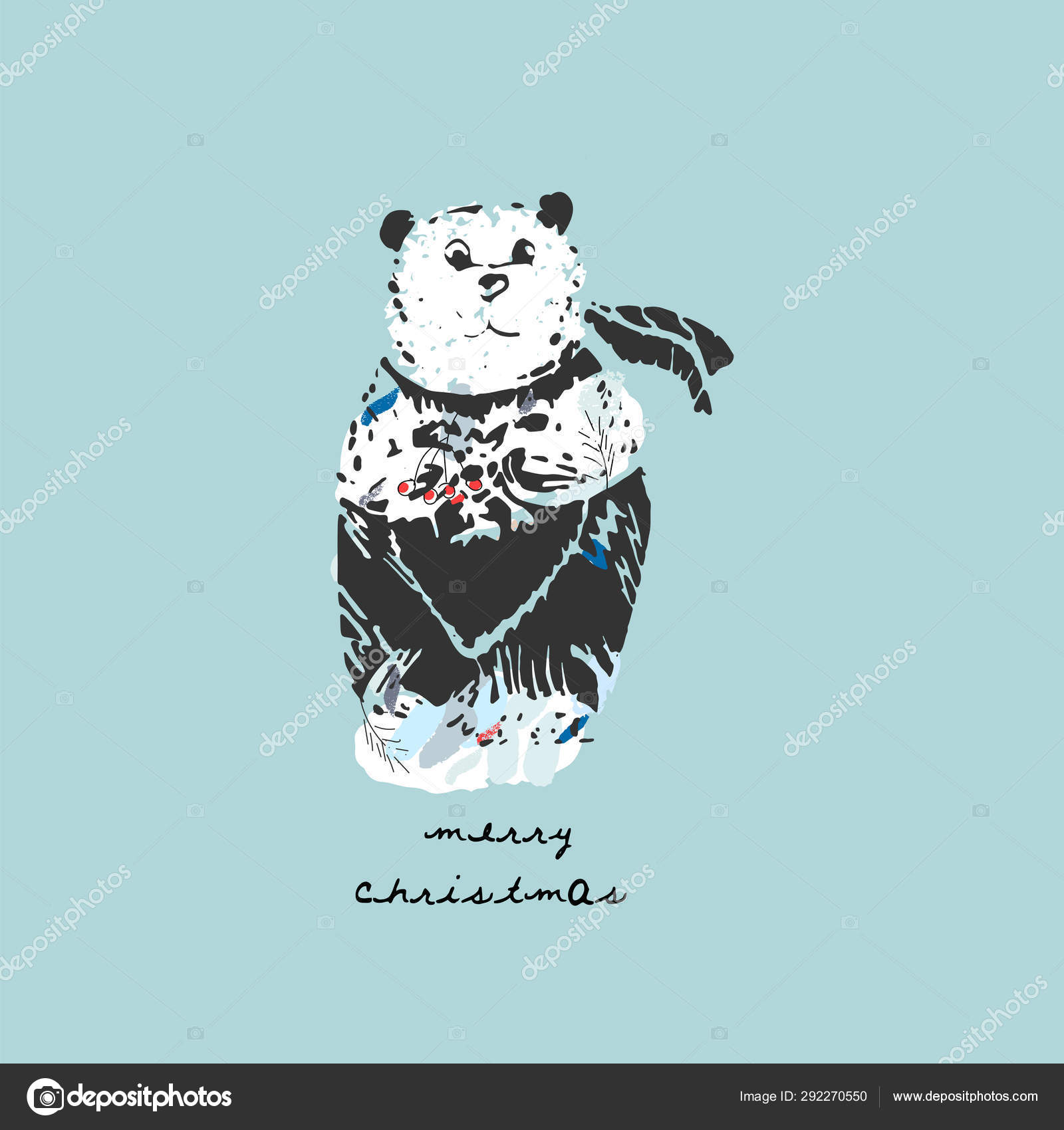 Winter Cute Bear Animal Vector Illustration Christmas Cards Happy