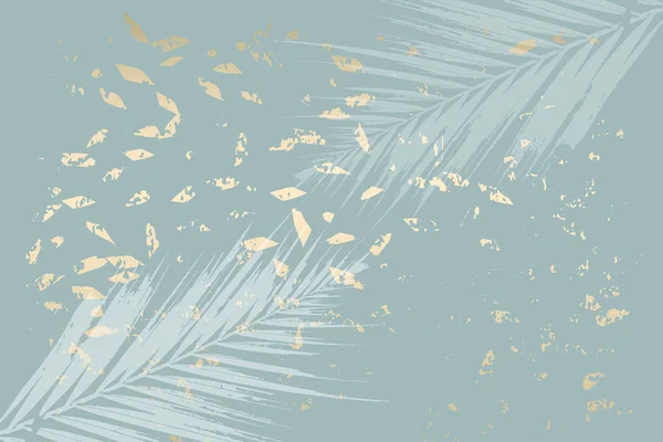 冬季抽象的树叶灰色蓝色金色背景 时尚印花与植物图案 — 图库矢量图片