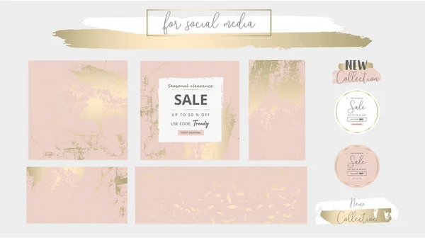 Elegante Sociale Media Trendy Chique Goud Roze Blush Banner Sjablonen — Stockvector