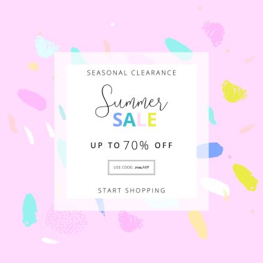 Soyut el çizimi renkli fırça resimli yaz sosyal medya afişi 