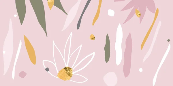 Astratti moderni sfondo con forme floreali e botaniche e foglia d'oro decorazione chic — Vettoriale Stock