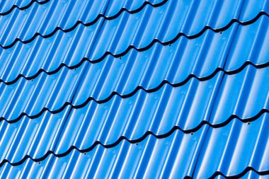 Mavi Metal Döşeme Çatı Çarşafları deseni. Tasarım için arkaplan ve doku olarak uygun.