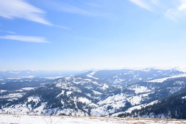 Majestätische Winterlandschaft, die morgens vom Sonnenlicht erleuchtet wird. Dramatische winterliche Szene. Standort Karpaten, Ukraine, Europa. Schönheitswelt. Retro und Vintage Stil, weicher Filter. Straffende Wirkung von Instagram. — Stockfoto