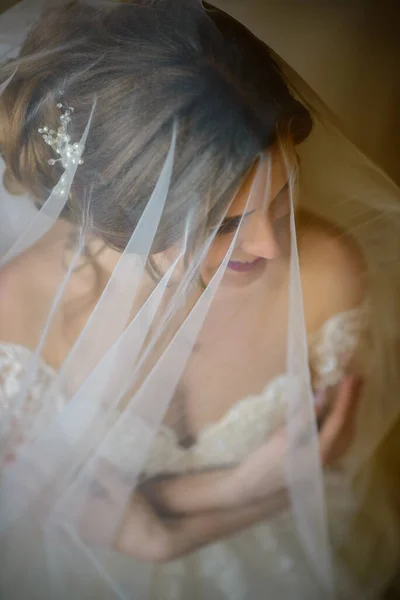 Портрет Красивой Невесты Вуалем — стоковое фото