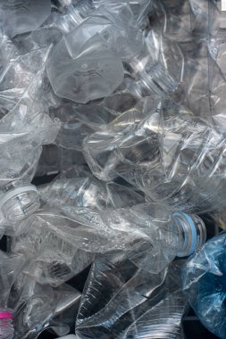 Geri dönüşüm için rulo plastik şişeler.
