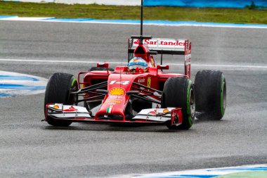Jerez de la frontera, İspanya - 31 Ocak: fernando alonso scuderia ferrari F1 yarışları eğitim oturumunda üzerinde 31 Ocak 2014 jerez de la frontera, İspanya