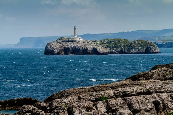 Deniz feneri Mouro Island, Santander, İspanya