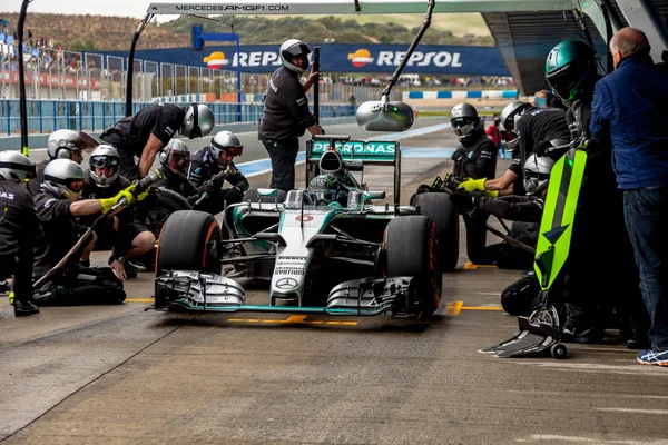 Jerez Frontera Espanha Feb Nico Rosberg Mercedes Amg Petronas Saindo — Fotografia de Stock