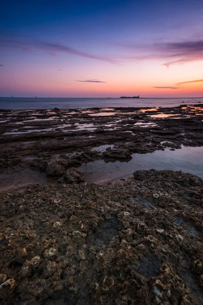 Coucher Soleil Fantastique Sur Plage Santci Petri Chiclana Frontera Cadix — Photo