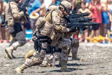 Motril, Granada, İspanya-Jun 11: İspanyolca bir sergi 12 Uluslararası Havacılık tarihinde Motril 11 Haziran 2017 yılında Motril, Granada, İspanya üzerinde katılan deniz